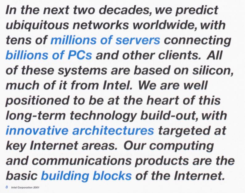 Despite the financial setbacks it faced in 2001, Intel was optimistic about its future, fueled by the Internet Revolution.